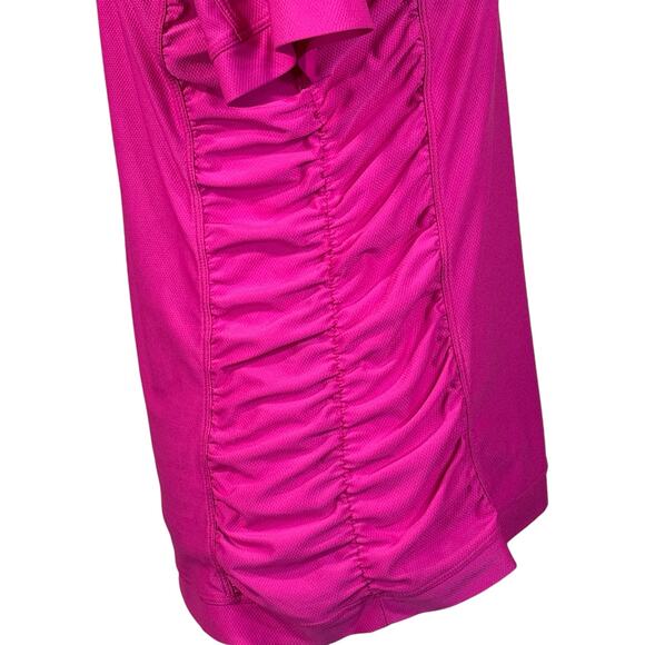 Athleta Medium BIrdie Polo Top V-Neck Stretch Ruched Sides Short Sleeves Pink - Picture 4 of 10
